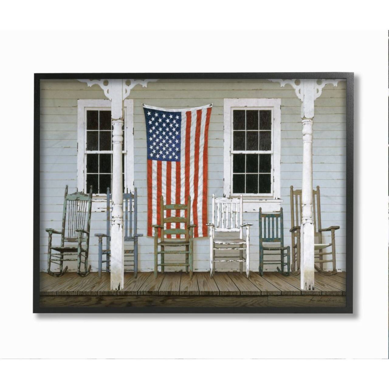 Stupell Industries Distressed Rocking Chair Porch Americana Black Framed Wall Art